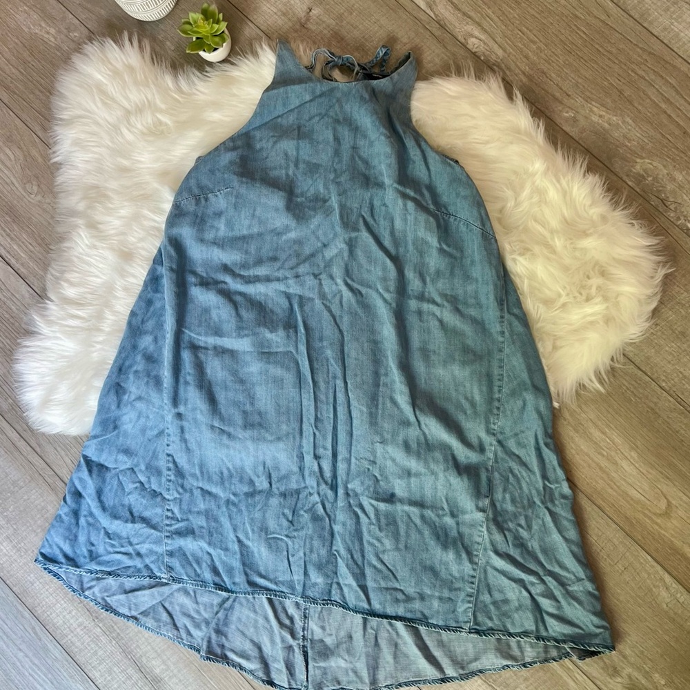 MOSSIMO | Chambray High Tie Neck, High Low Sun Dress (M) - Picture 4 of 12